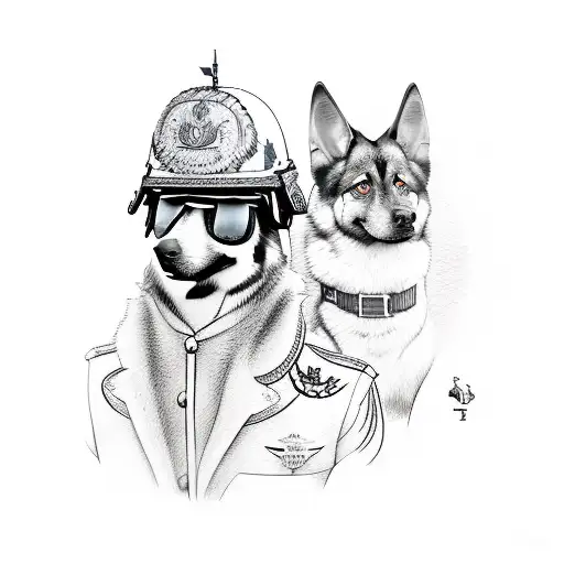 A Sketch-style Tattoo Of A Military Dog And Its Handler