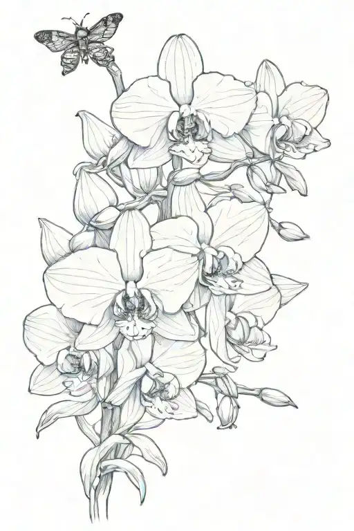 Blue Orchid And Bee Collecting Nectar