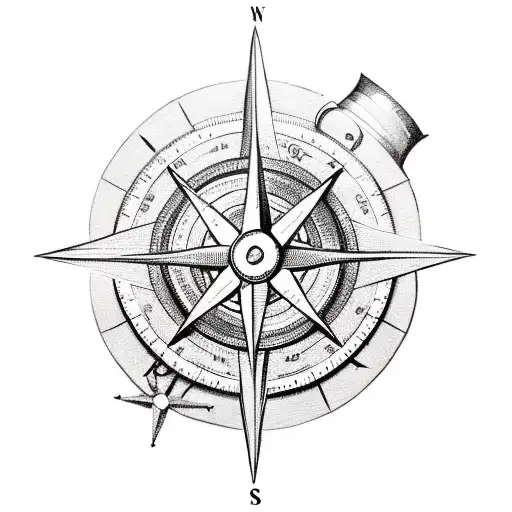 A Sketch-style Compass Rose Surrounded By Nautical Elements