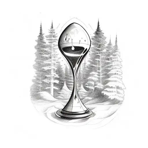 Sketch-style Tattoo Of A Haunted Hourglass Nestled Within A Dense Forest