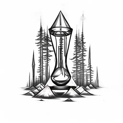 Sketch-style Tattoo Of A Haunted Hourglass Nestled Within A Dense Forest