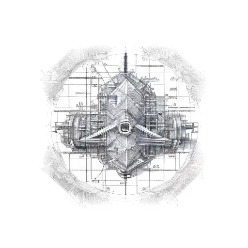 A Detailed Sketch Of A Engineer's Blueprint With A Mountain Range Incorporated Into The Design