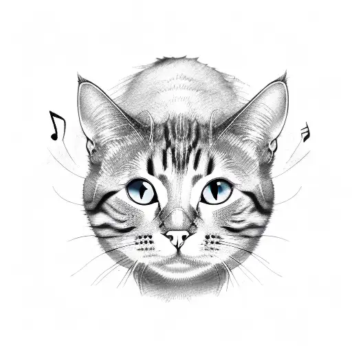 A Cat Silhouette Surrounded By Music Notes