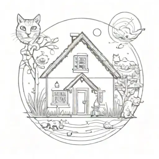 House In A Circle With Reference To Cats And Inside A Simple Circle