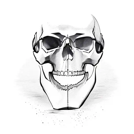 Skull Wearing A Military Helmet With Crossed Rifles Behind It