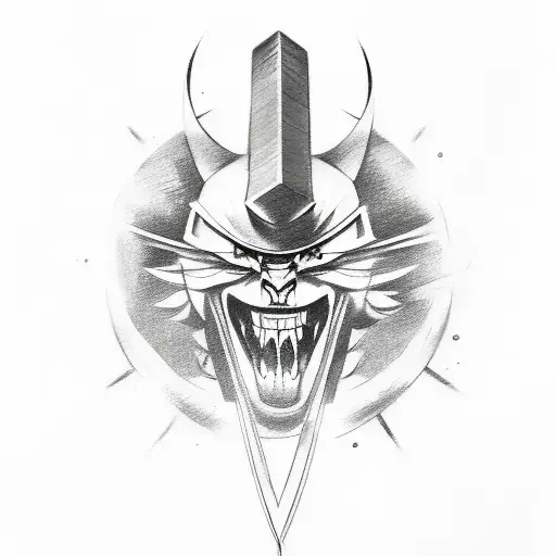 A Sketch-style Tattoo Of A Samurai Sword Slicing Through A Car Engine