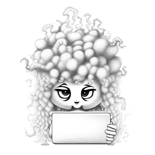 Blanket Cartoon Ghost With Curly Hair And A Laptop