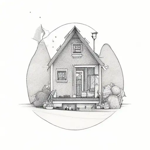 A Small House With A Open Door And A Rainbow