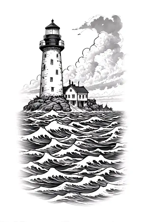 Island Ocean Waves Lighthouse