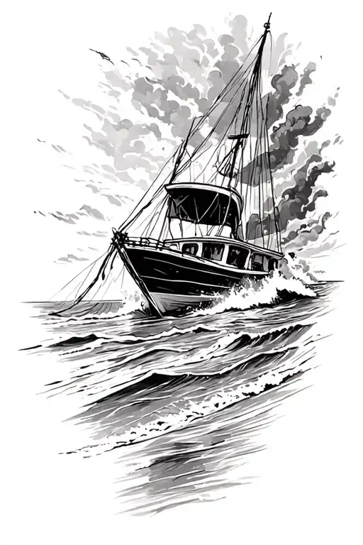 Beach Ocean Boat Waves Crashing