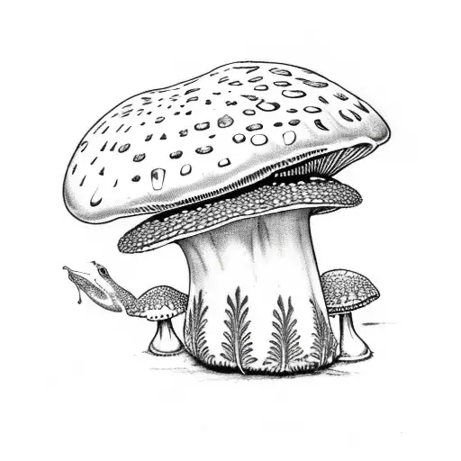 Amanita Mushroom With Frog And Fern Patterns Surrounding It