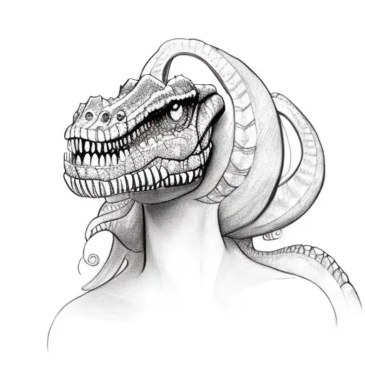 A Sketch-style Portrait Of A Stunning Woman With Dinosaur-inspired Makeup