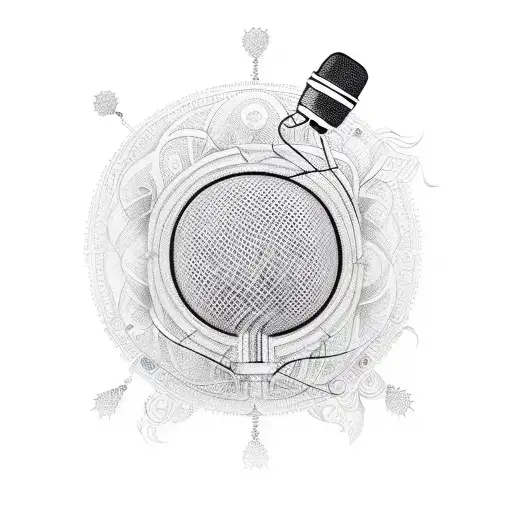A Sketch-style Tattoo Of A Microphone Intertwined With Traditional Indian Musical Motifs