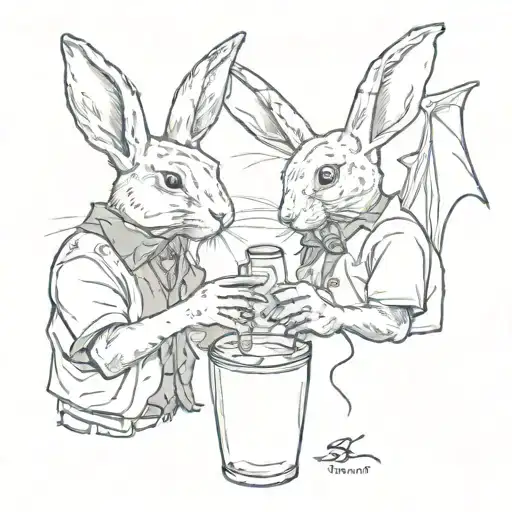Rabbit Drinking Pabst Blue Ribbon And A Bat Drinking Natural Light