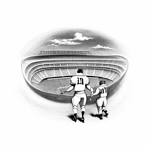 Two Friends Arm In Arm Towards A Footballstadium