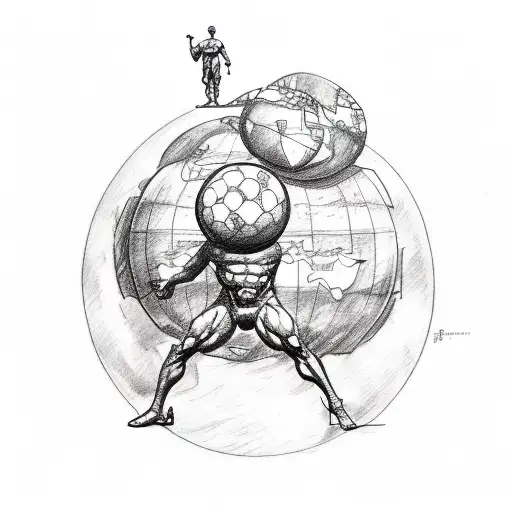 A Sketch-style Tattoo Of Atlas Holding Up The World On His Shoulders