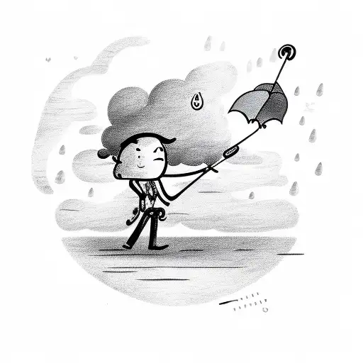 Stick Figure Cowboy With Umbrella And A Cloud Thats Raining