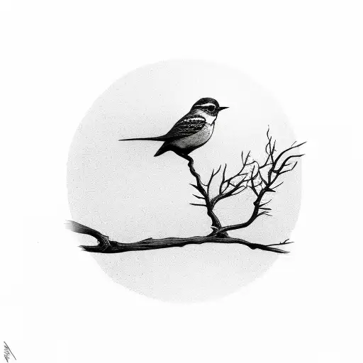 Bird On Branch With Horizon Background