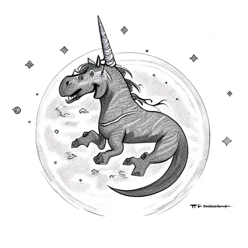T-rex Riding A Unicorn Shooting At The Sun
