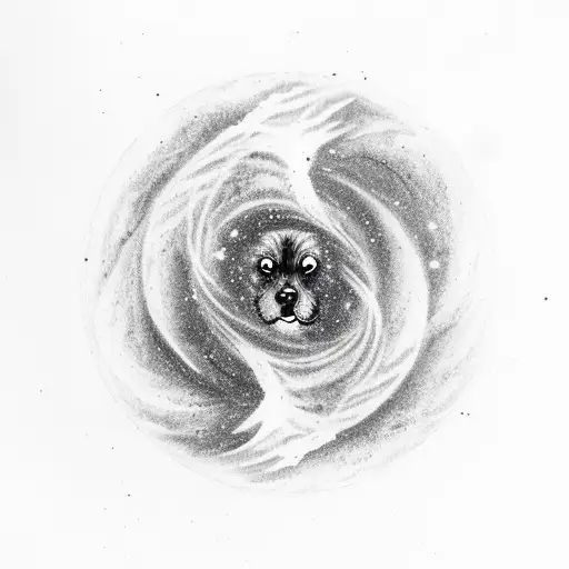 A Smoke-filled Spiral Galaxy With A Silhouette Of A Dog Howling At The Moon