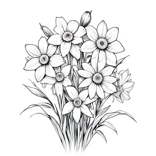 Narcissus And Daisy Flowers Bouquet Made