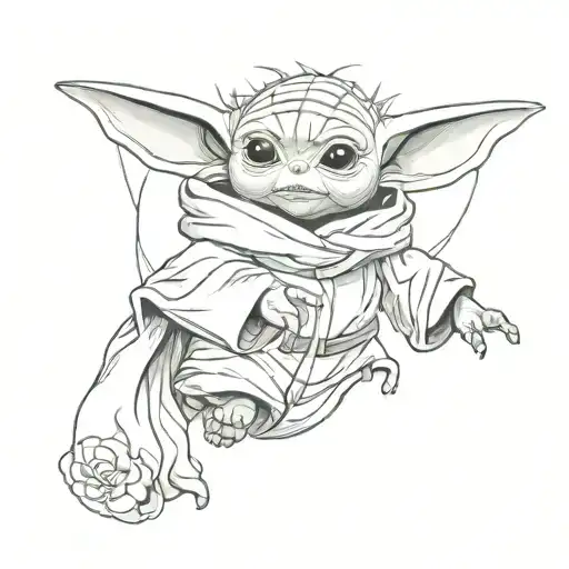 Baby Yoda Trying To Catch Butterfly Flying Above Him