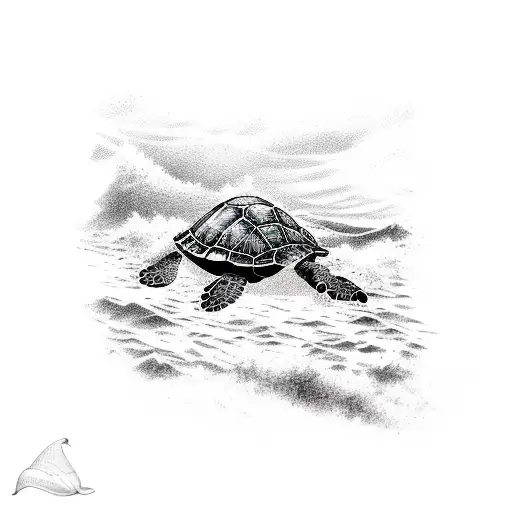 A Detailed Sketch Of A Sea Turtle Nesting On A Tropical Island