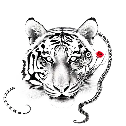 Snake With Tiger And Roses