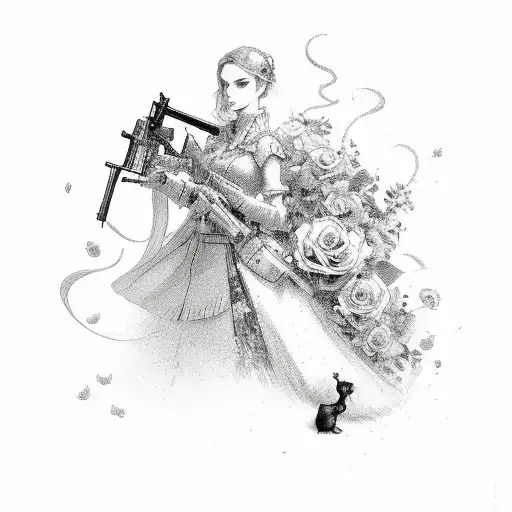 Gun With Mouse And Roses