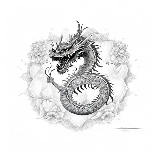 Oriental Dragon With Roses