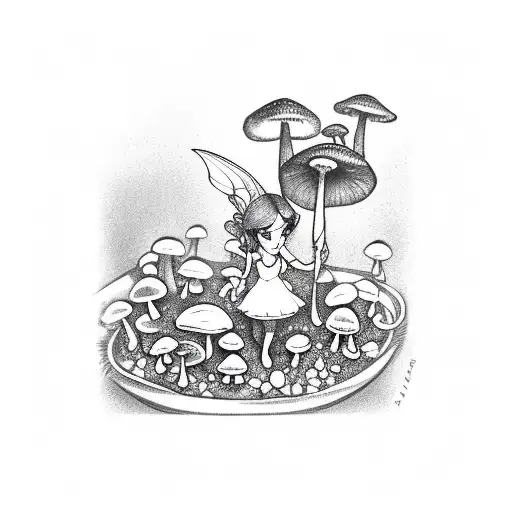 A Server Fairy Gracefully Balancing A Tray Of Enchanted Mushrooms