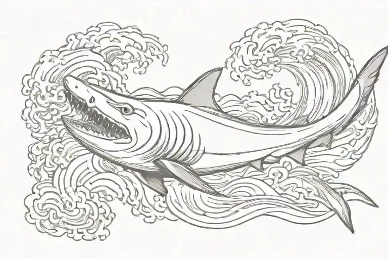 Detailed Japanese Shark With Japanese Traditional Style Waves