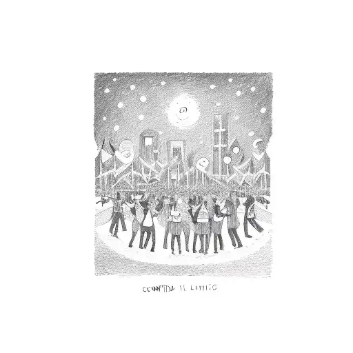 A Crowd Of Music Festival-goers Dancing And Enjoying Live Music Under A Starry Sky