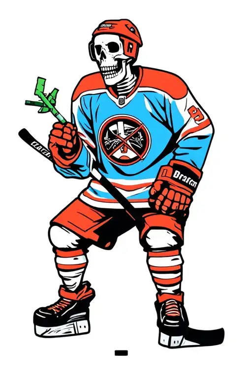 Skeleton Hockey Player Wearing Jersey And Holding A Joint