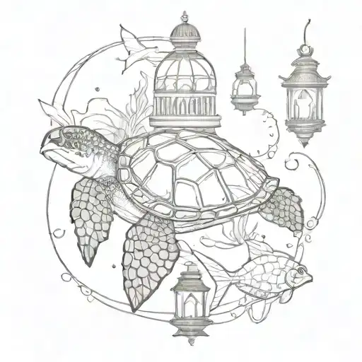 Sea Turtle And Lantern Fish
