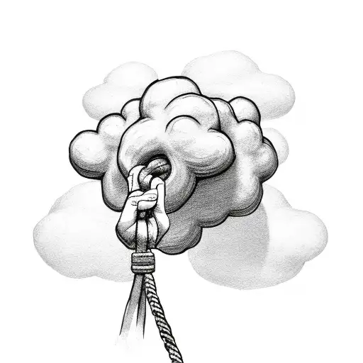 Hand Holding A Cloud With A Rope
