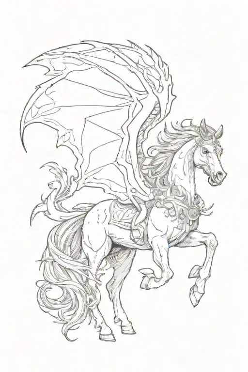 A Horse With A Fiery Mane And A Small Dragon Next To It