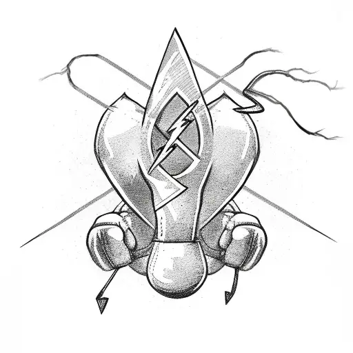 Breast Cancer Symbol With Boxing Gloves Hanging And Lightning Bolts