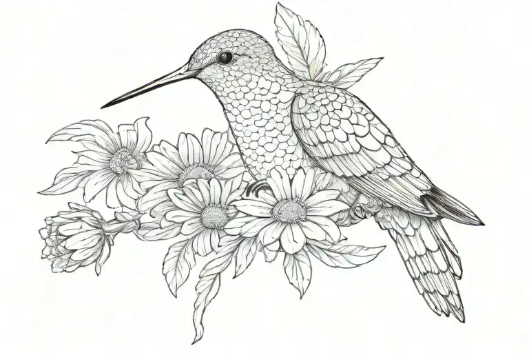 Hummingbird Holding A Daisy