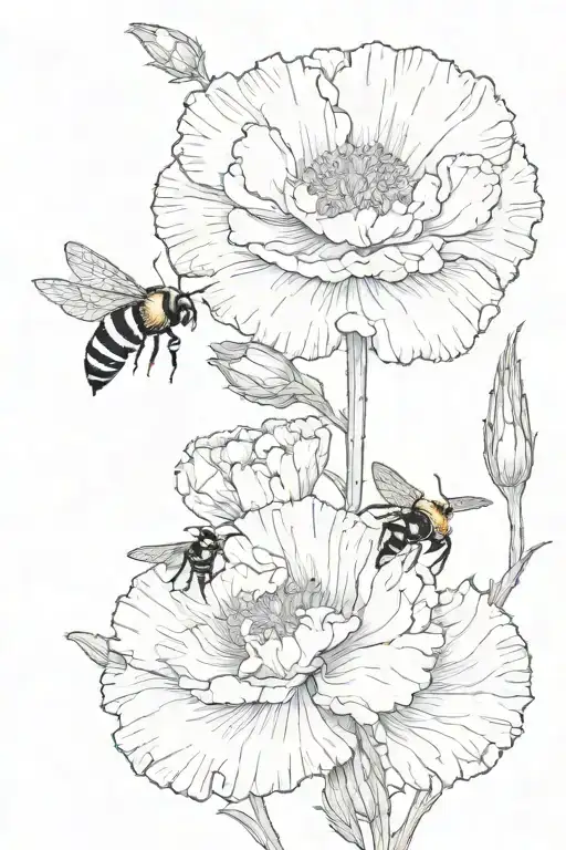 2 Carnations And 1 Poppy With 1 Bee Flying Away