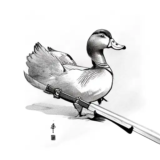 A Duck Swinging A Samurai Sword