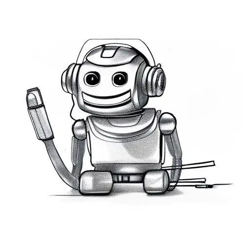 A Sitting Happy Robot Monkey Listening To The Radio