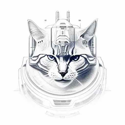 A Realistic Portrait Of A Battlestar Galactica Spaceship Surrounded By Cats