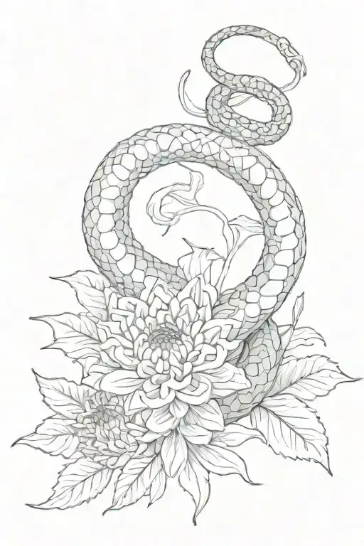 Snake And Chrysanthemum Flower