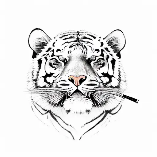 A Sketch-style Tiger Smoking A Joint