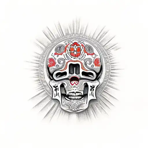 Dios De La Muerte Azteca En Color Rojo