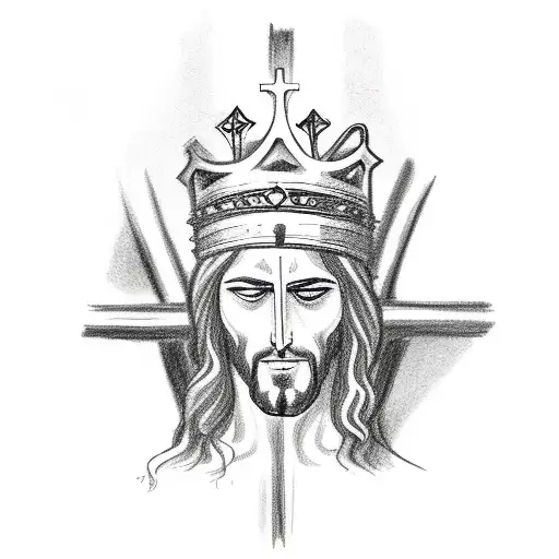 A Cross With Jesus Reaching Out With The Crown On His Head