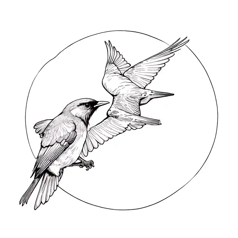 Blackbird And Magpie Flying Together Small