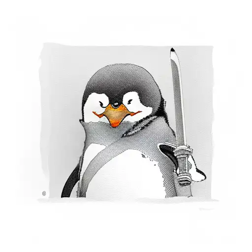 Penguin Holding Katana Sword