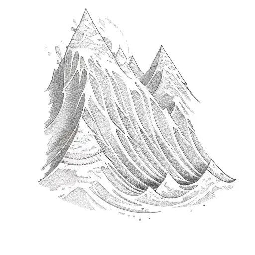A Sketch-style Tattoo Of A Powerful Wave Forming The Shape Of A Mountain